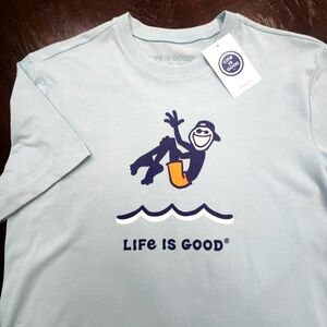 LIFE IS GOOD Men's‎ S Crew Neck JAKE CANNONBALL S/S Tee Shirt BEACH BLUE NWT